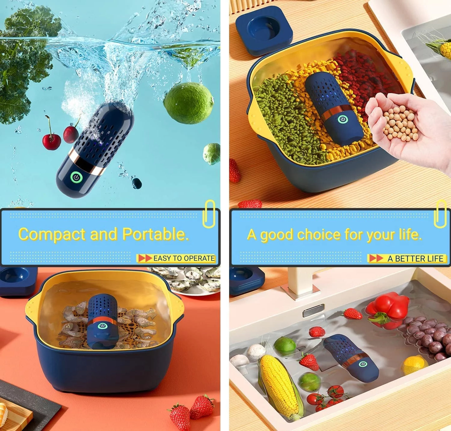 Fruit and Vegetable Cleaner Machine,Ipx7 Waterproof Fruit Vegetables Washing Cleaner,Usb Wireless Fruit Vegetable Washer Food Purifier for Seafood Rice Meat Food Cleaner