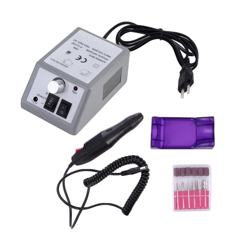 Professional Manicure Filer Kit Nail Polish Machine Set with 6 Acrylic Gel Remover and 7Pcs Nail Drill Bits (Gray)